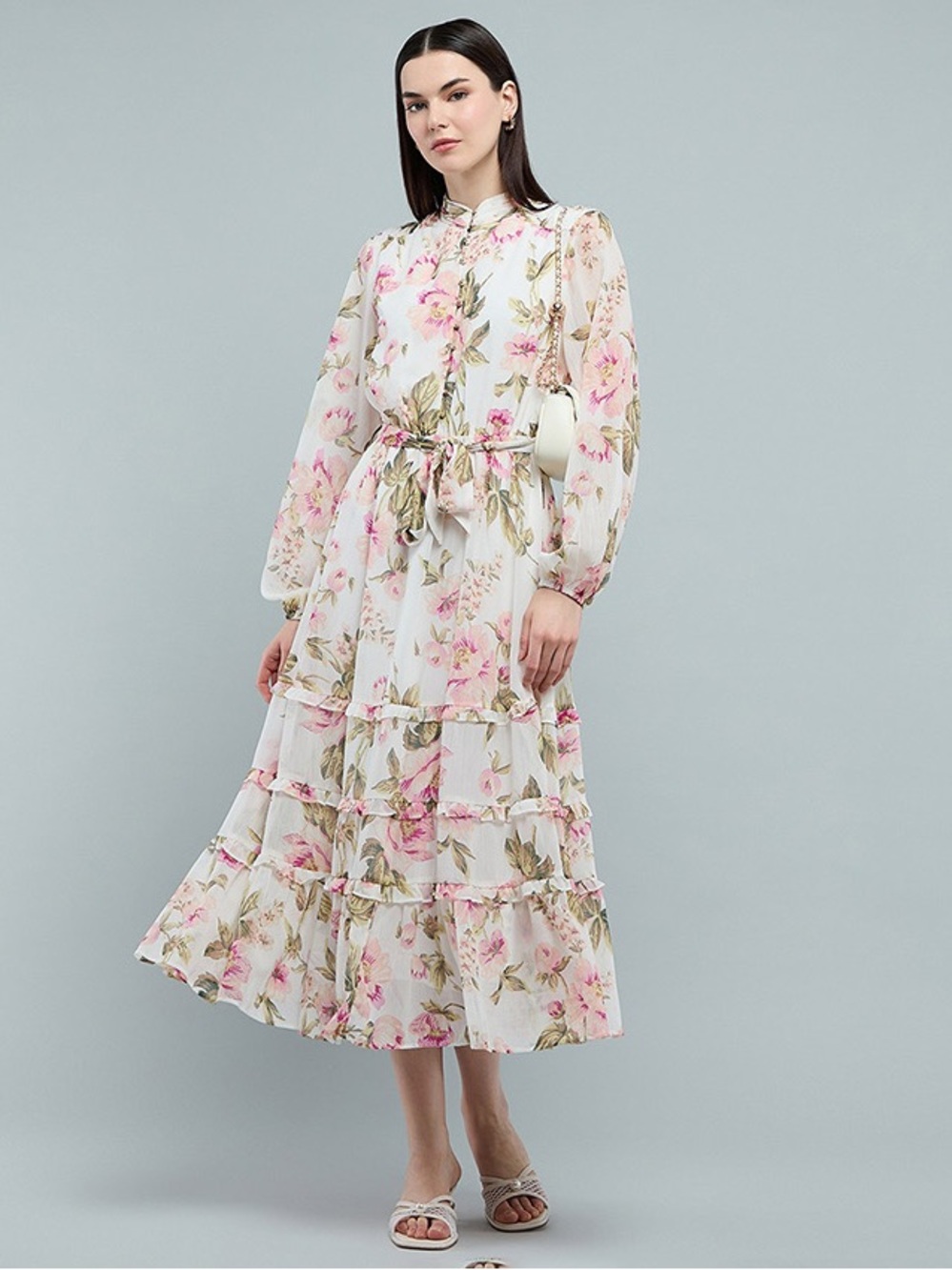 Ever New fitsXS Tiered Maxi Dress Pink & White